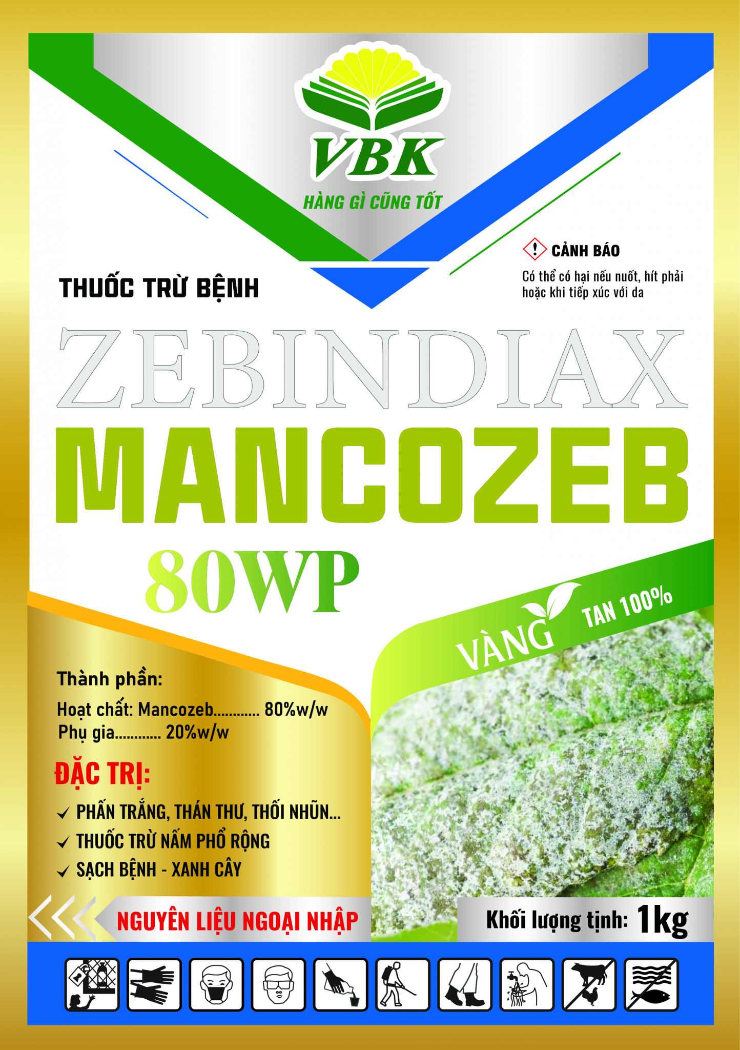 Thuốc trừ bệnh ZebindiaX 80WP (Mancozeb Vàng) - 1kg