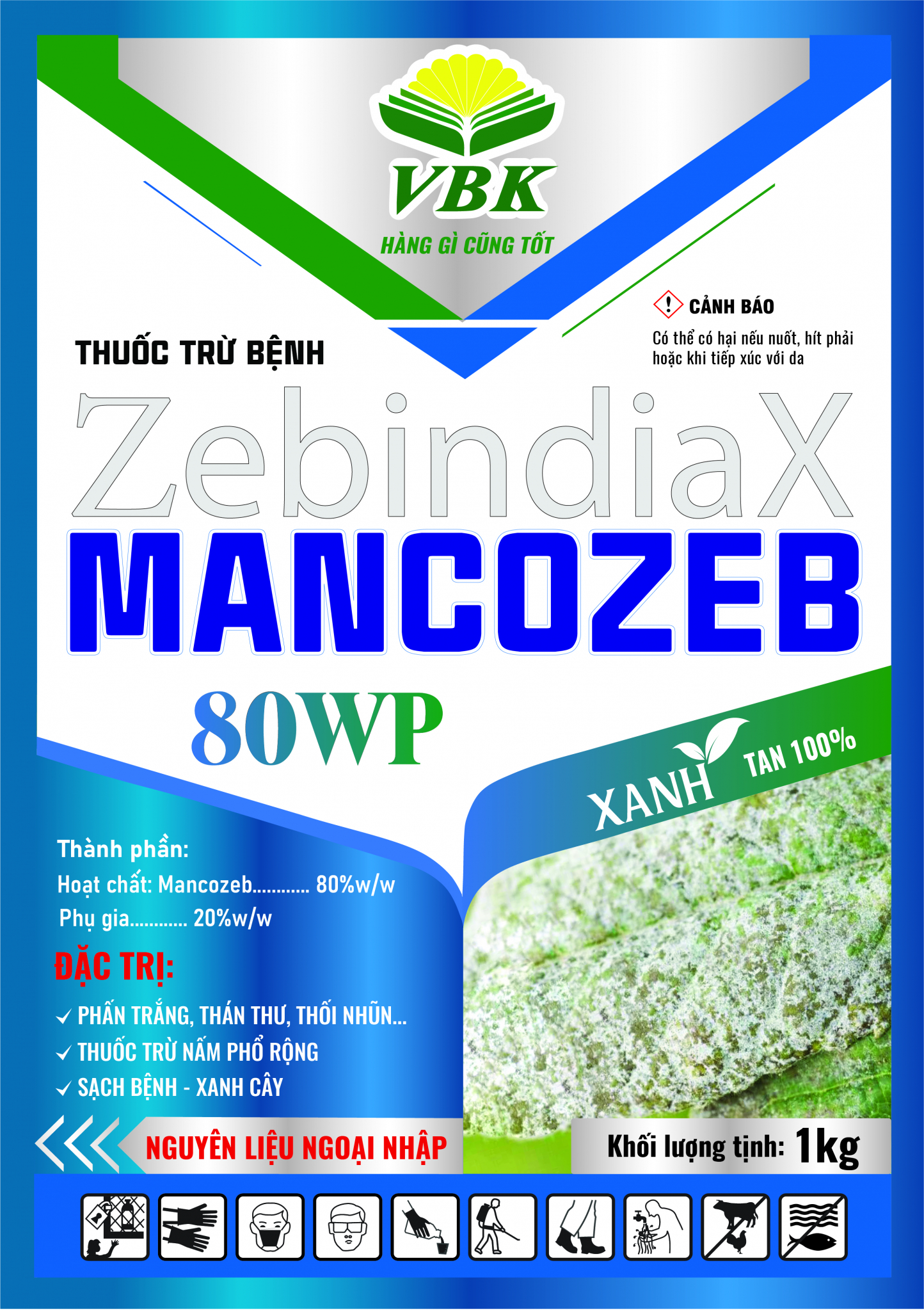 Thuốc trừ bệnh ZebindiaX 80WP (Mancozeb Xanh) - 1kg